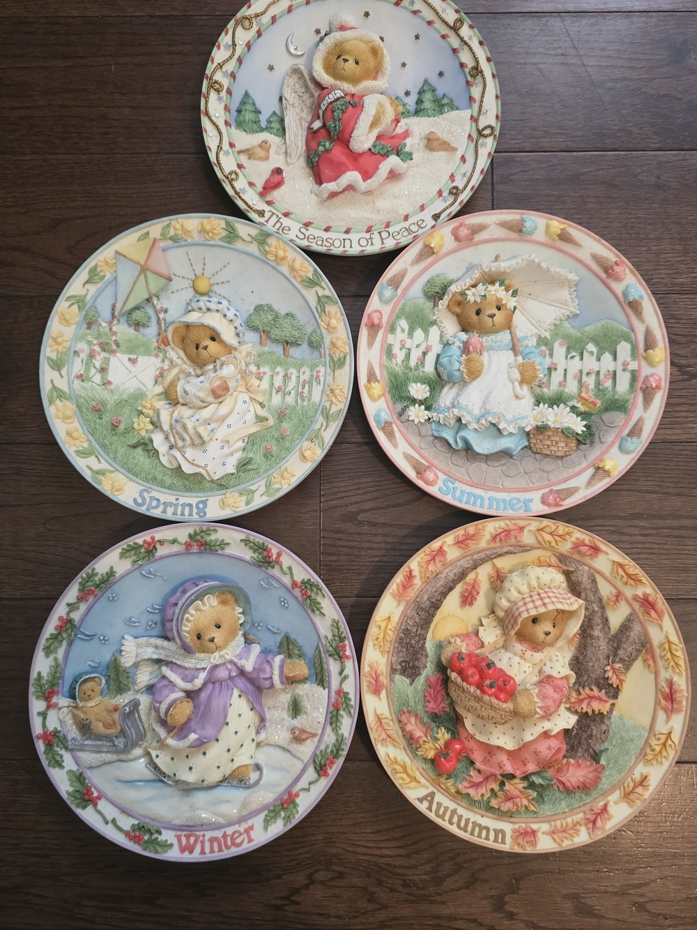 Cherished Teddies Set Of 5 Collectors Plates
